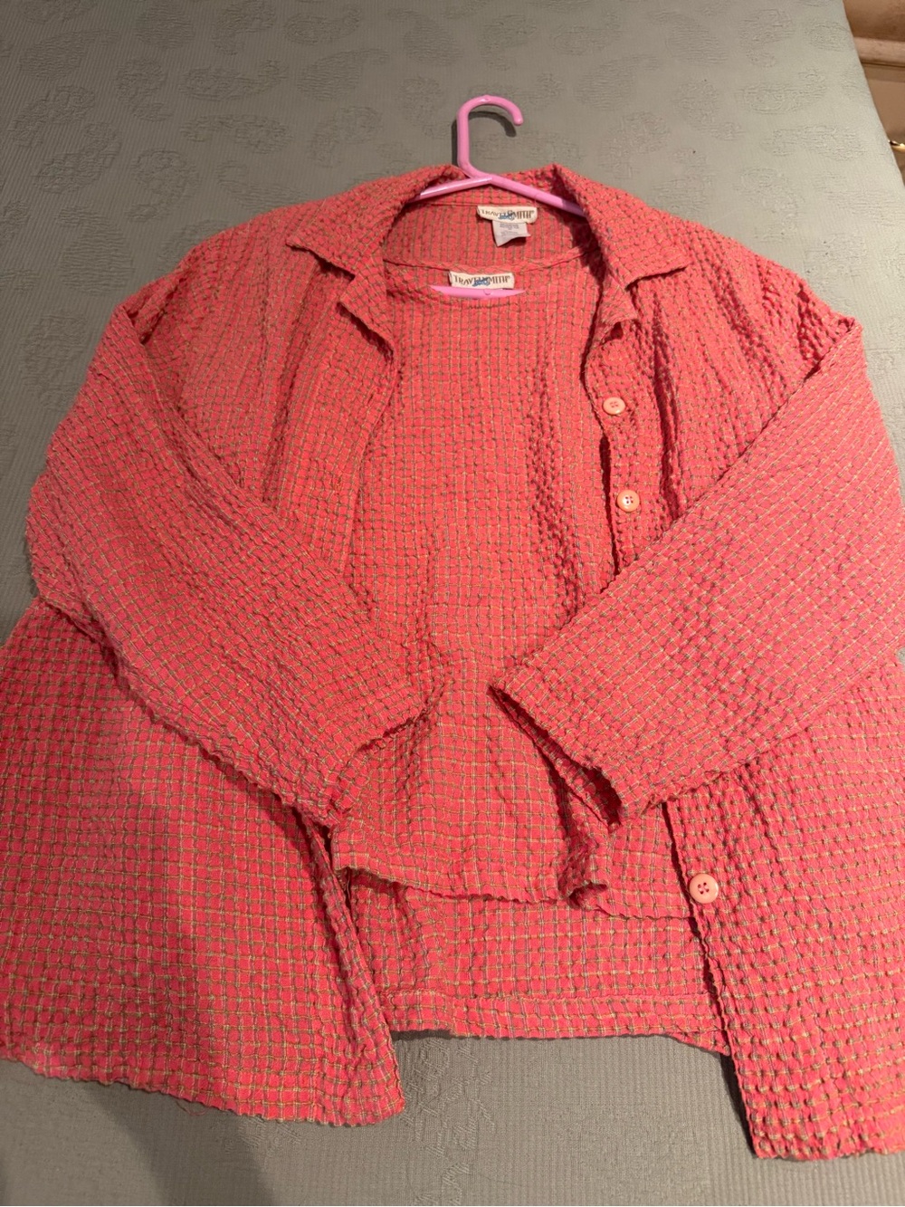 TravelSmith Coral Pink Textured Button Jacket